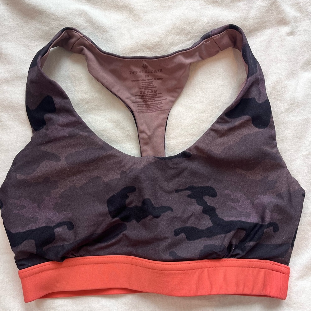 Camo Sports Bra with Coral Band